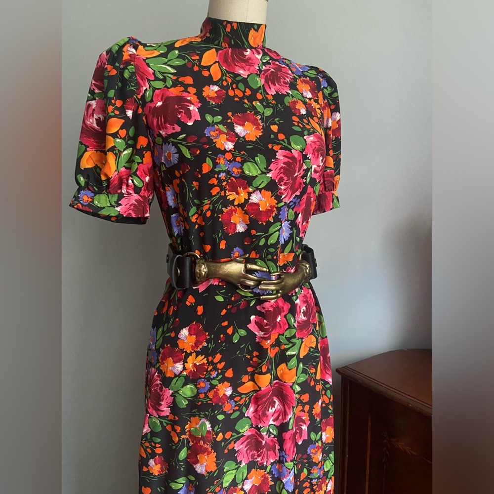 Topshop multicolor Floral puff sleeve vintage style Cottagecore 90s style dress
